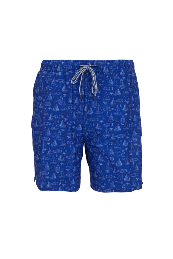 Peter Millar - Atlantic Blue Sailboat Blue Print Swim Trunks