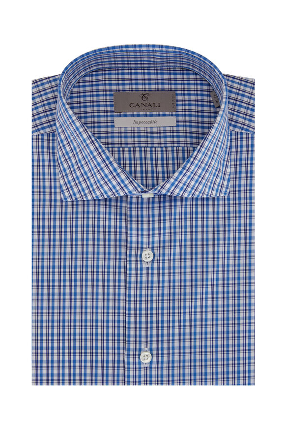 Canali - Dark & Light Blue Plaid Cotton Dress Shirt 