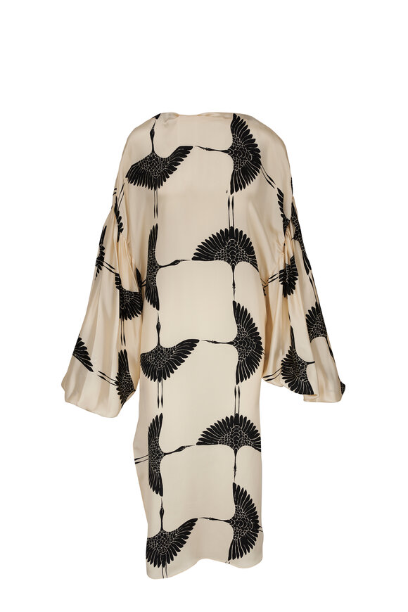 Khaite - Zelma Black & Cream Crane Print Dress 