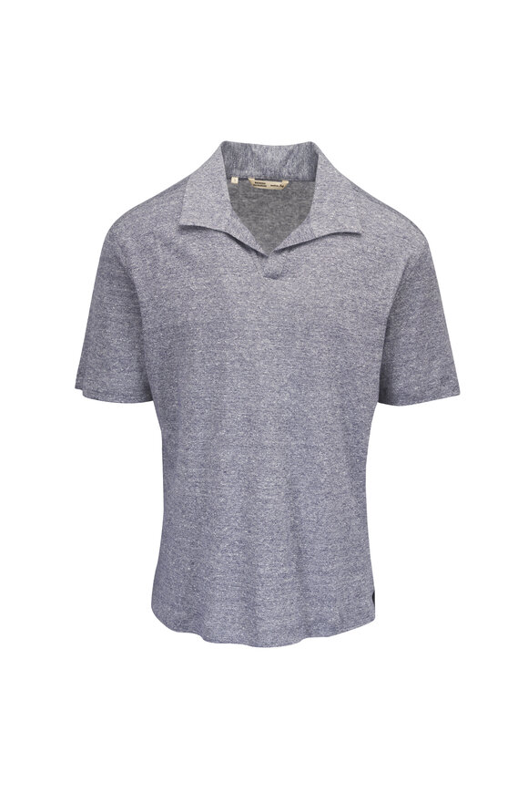Maurizio Baldassari Dark Blue & White Mélange Linen & Cotton Polo