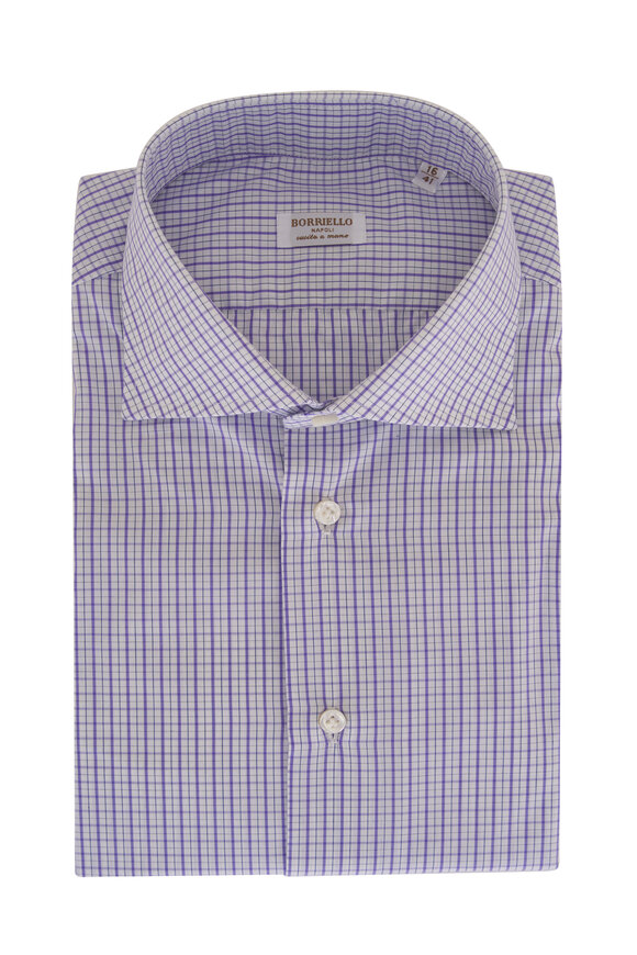 Borriello Lavender & White Check Cotton Dress Shirt 