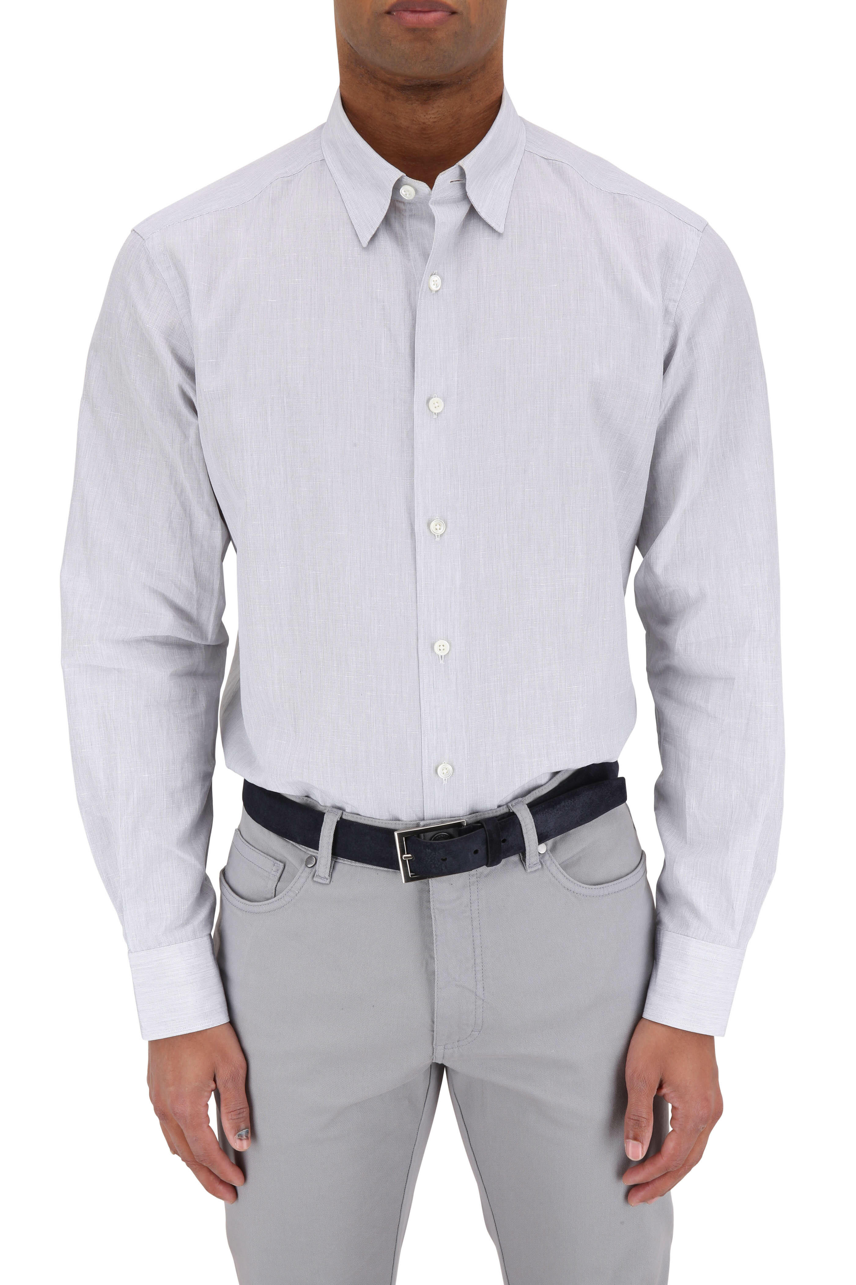 Zegna - Light Gray Linen Blend Tailored Fit Sport Shirt