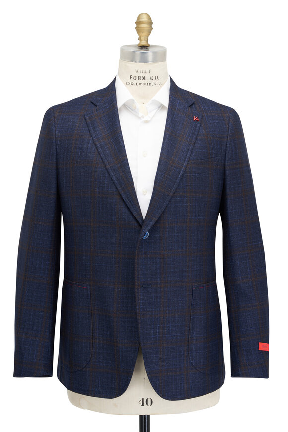 Isaia - Navy & Brown Windowpane Plaid Sportcoat