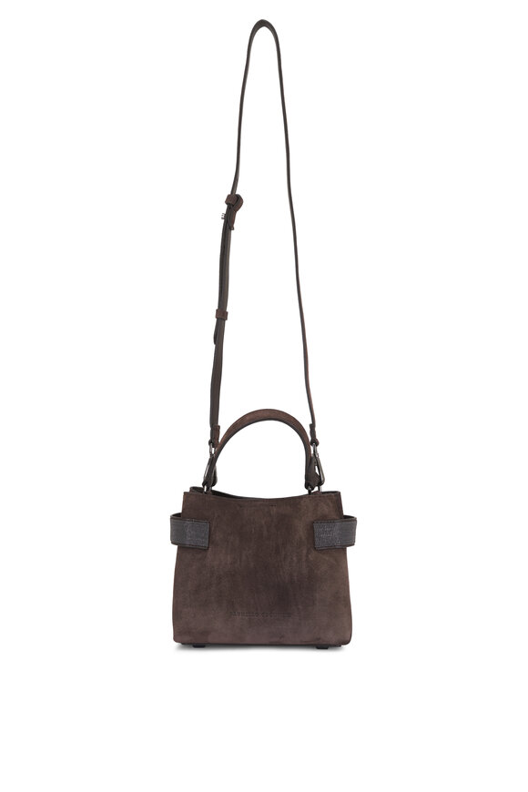 Brunello Cucinelli Mini Safari Espresso Suede Monili Satchel Tote - view 1