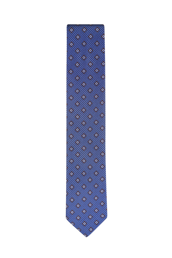 Canali Medium Blue & Brown Medallion Silk Necktie