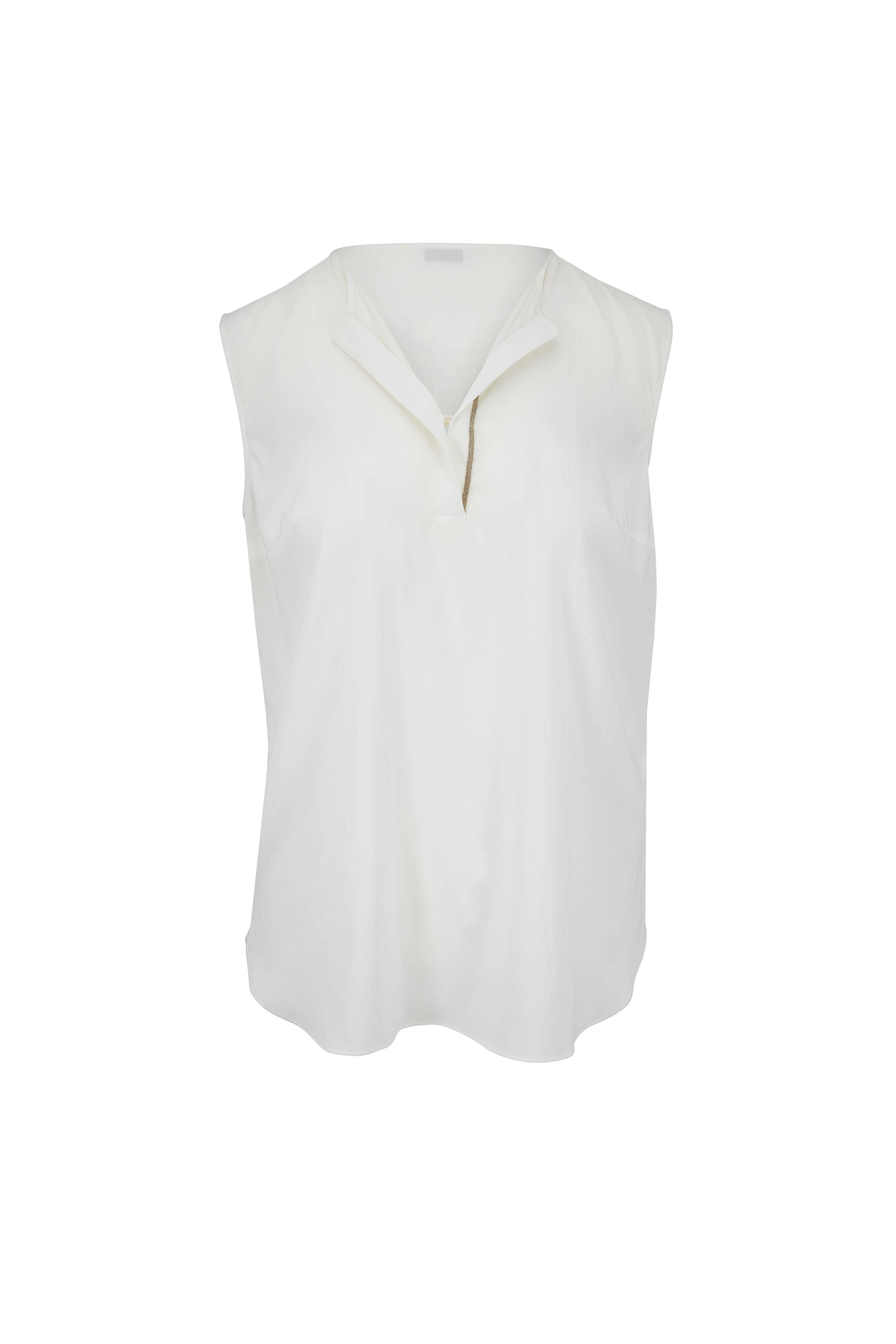 Brunello Cucinelli - White Stretch Silk Sleeveless Henley