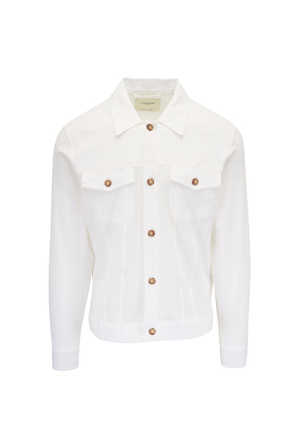 Tintoria White Seersucker Trucker Overshirt