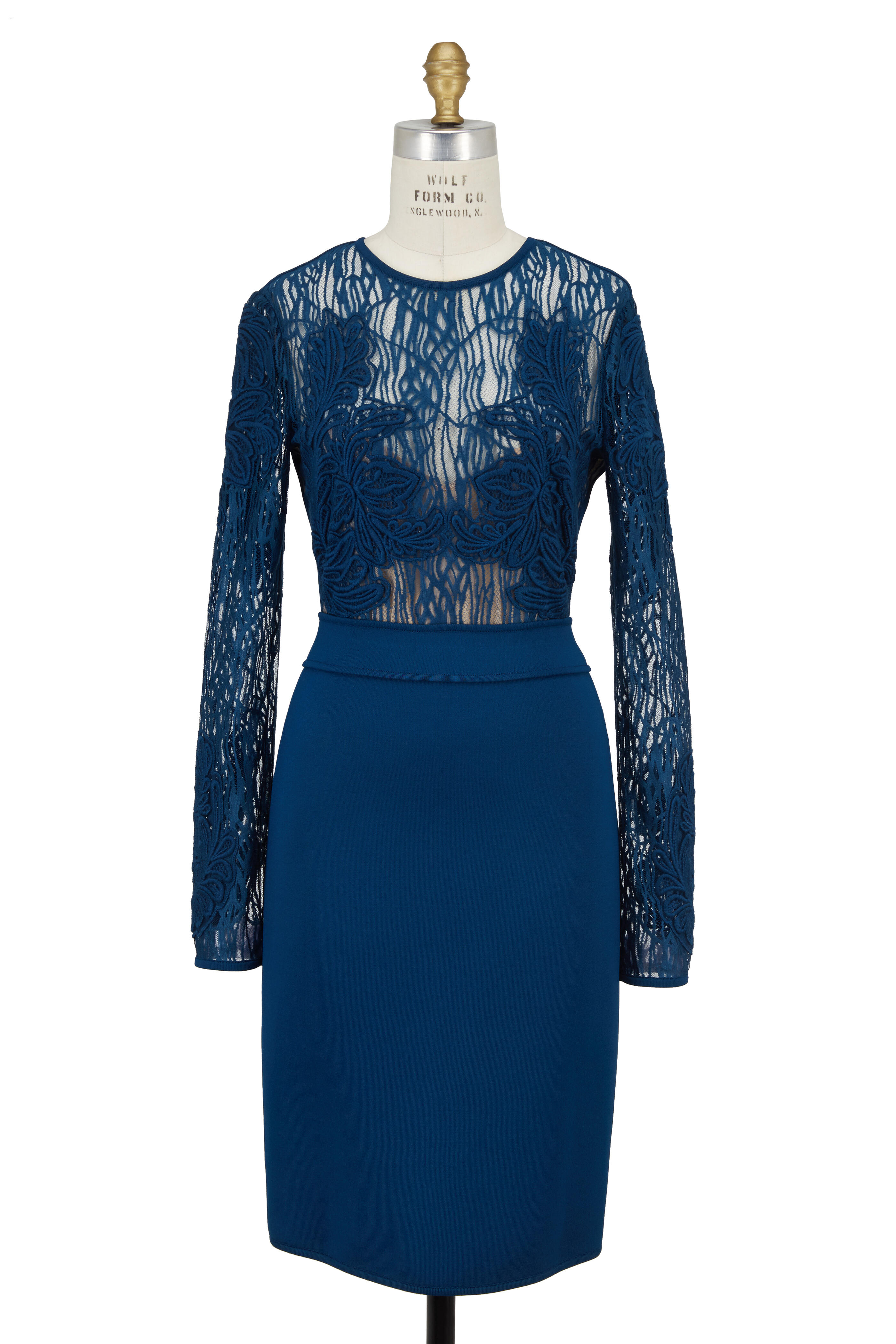 Elie Saab - Peacock Lace & Knit Long Sleeve Dress