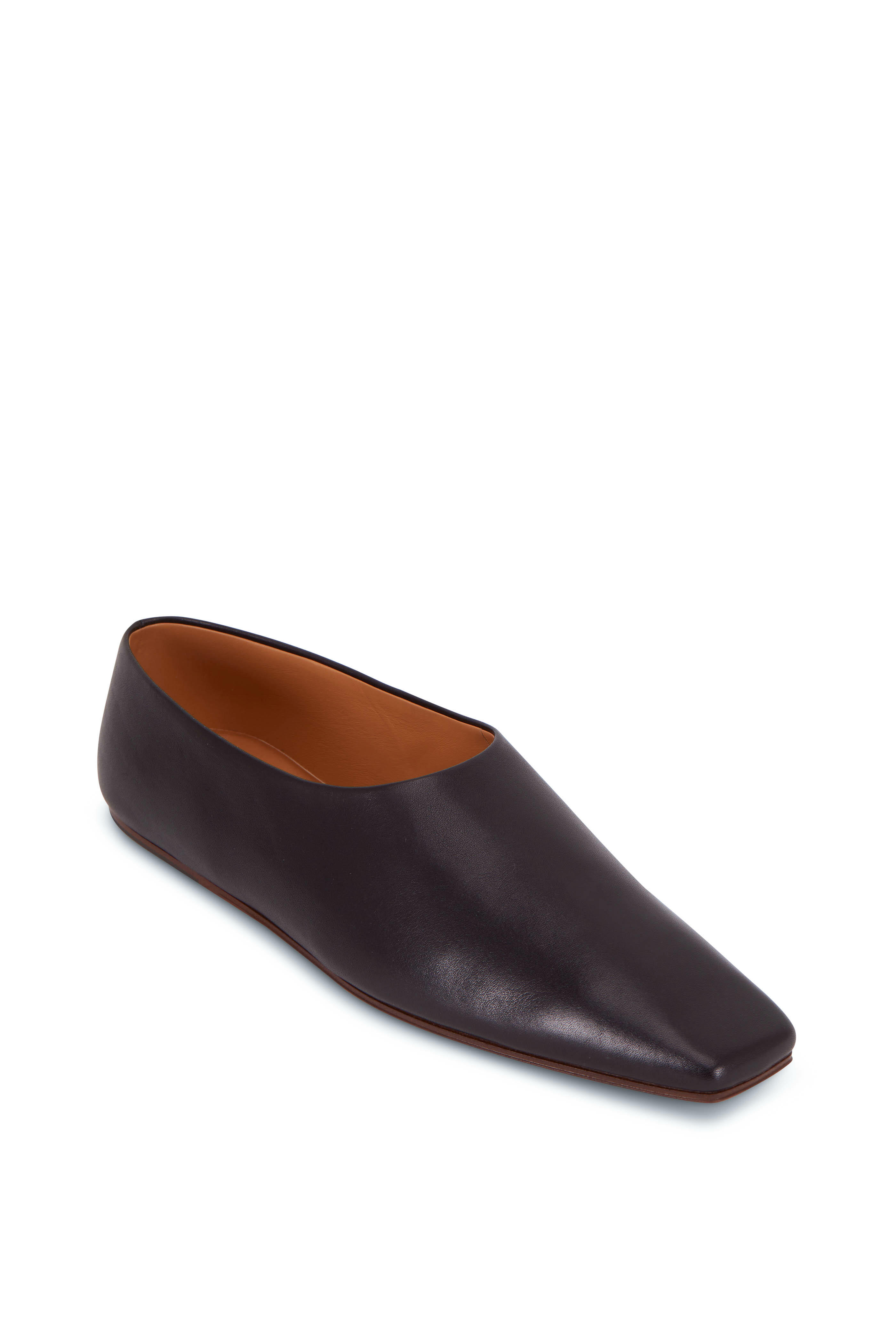The Row - Black Leather Square Toe Flat | Mitchell Stores