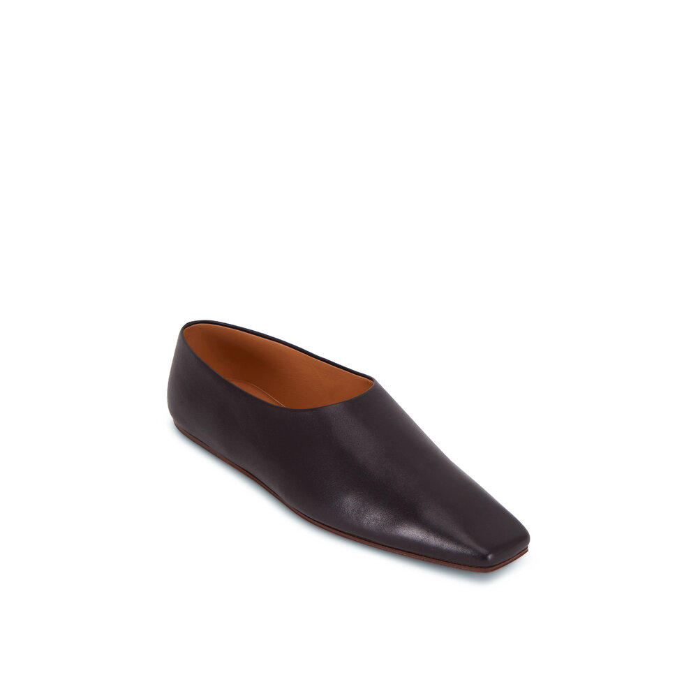The Row - Black Leather Square Toe Flat | Mitchell Stores