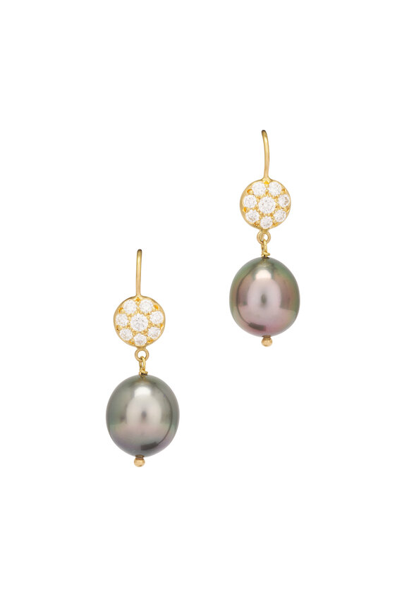 Caroline Ellen Diamond & Tahitian Pearl Droplet Earrings