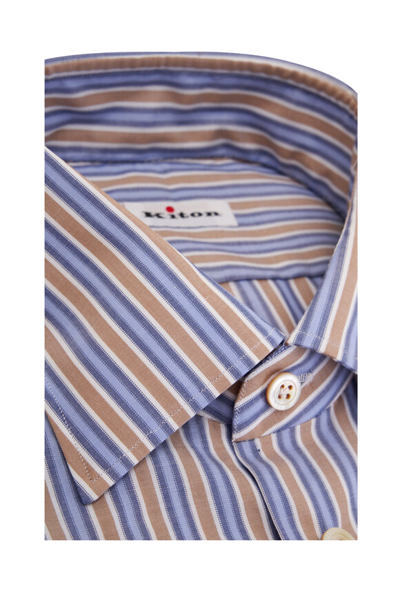 Kiton - Blue & Brown Striped Cotton Dress Shirt 