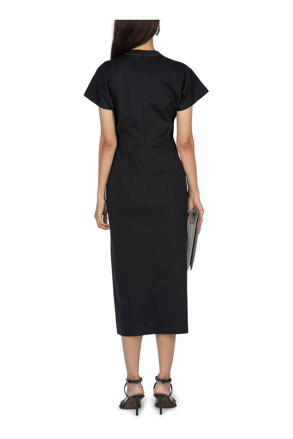 Brunello Cucinelli - Black Techno Jersey Cap Sleeve Dress