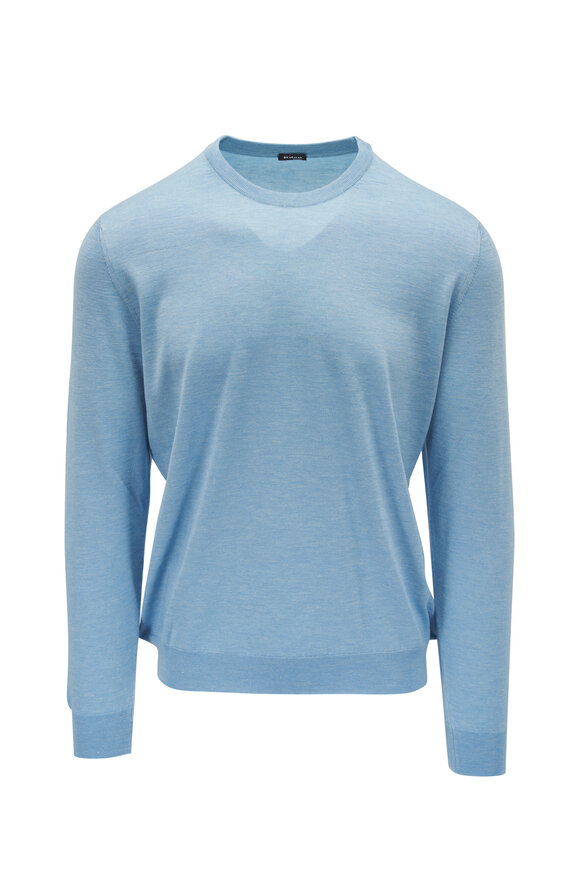 Kiton Light Blue Mélange Silk, Cashmere & Linen Crewneck