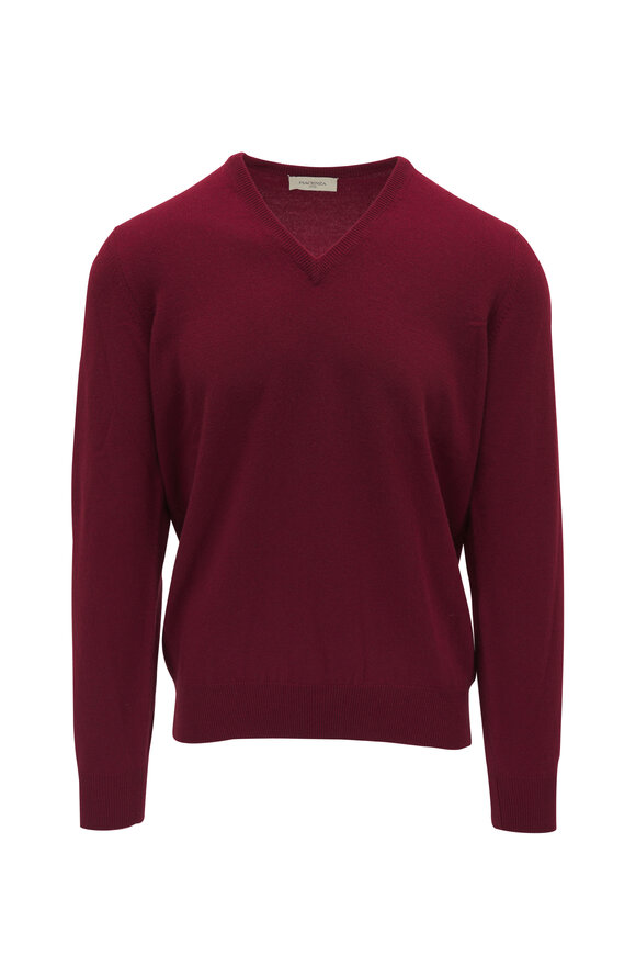 Fratelli Piacenza Alashan Dark Red Cashmere V-Neck Sweater