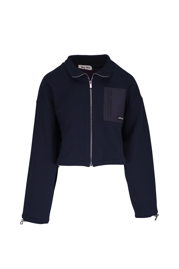 Miu Miu Blue Logo Cotton Zip Sweatshirt