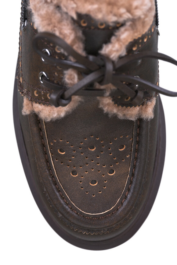 Brunello Cucinelli Brown Shearling Leather Loafer - view 4