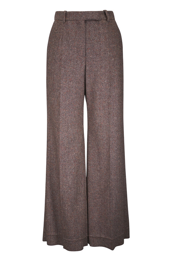 Valentino Ivory & Brown Wool High-Rise Pant