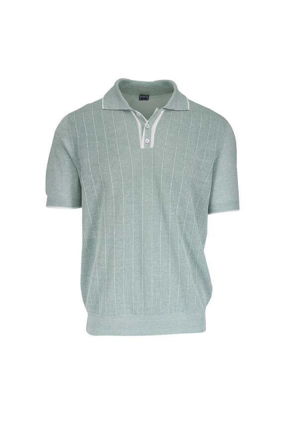 Fedeli Light Green Linen & Cotton Tipped Ribbed Polo