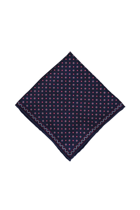 Brunello Cucinelli Navy Dot Print Silk Pocket Square - view 1