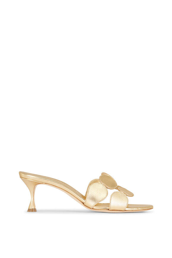 Manolo Blahnik Haribalmu Gold Leather Circle-Cut Mule, 50mm - view 4
