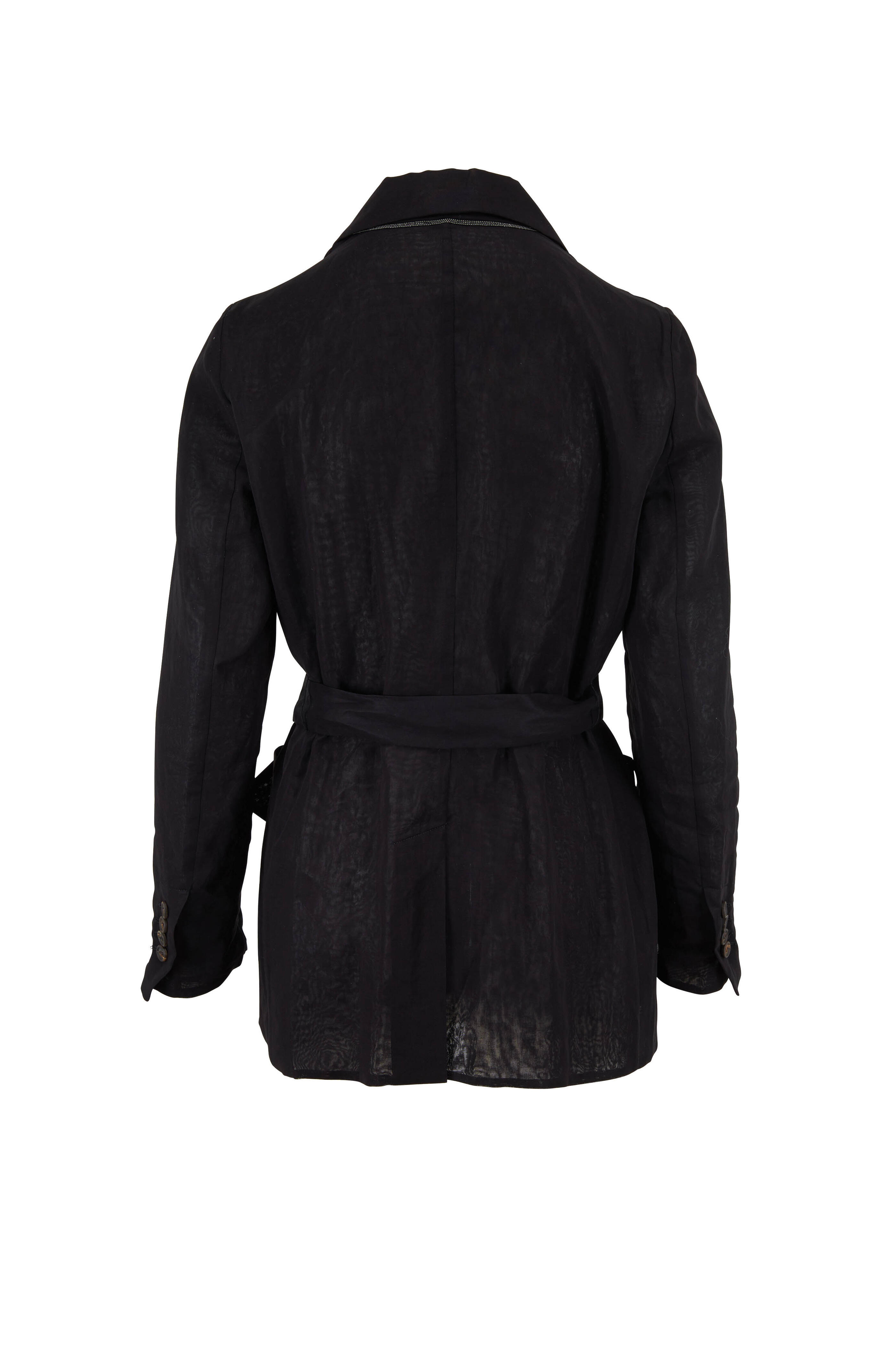 Brunello Cucinelli - Black Cotton Voile Peak Lapel Self-Tie Jacket