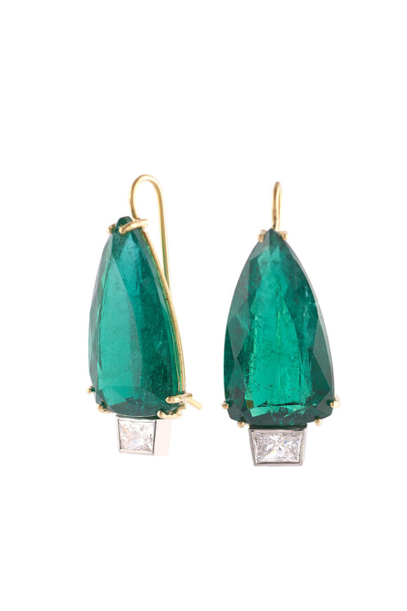 Sylva & Cie 18k Yellow Gold Zambian Emerald & Diamond Earring