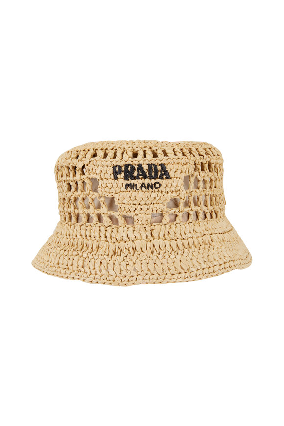 Prada - Natural Raffia Logo Bucket Hat