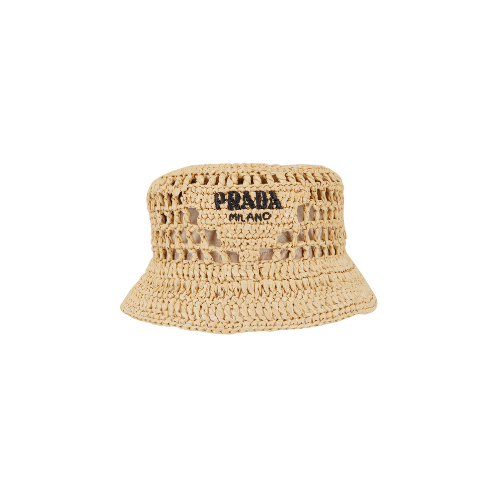 Prada - logo-embroidered Faux-raffia Bucket Hat - Womens - Beige
