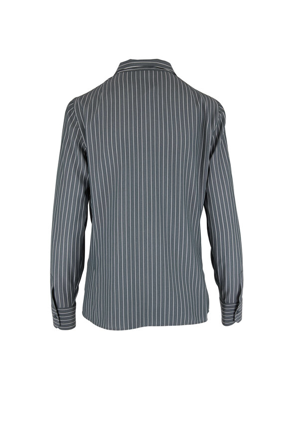 Akris - Dark Slate Stripe Silk Blouse