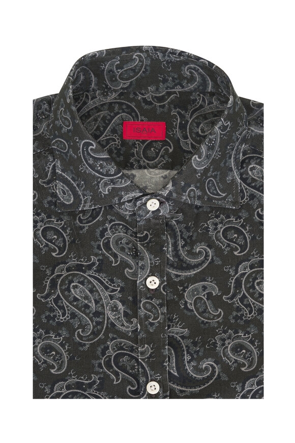 Isaia Black & Teal Paisley Cotton Dress Shirt - view 1