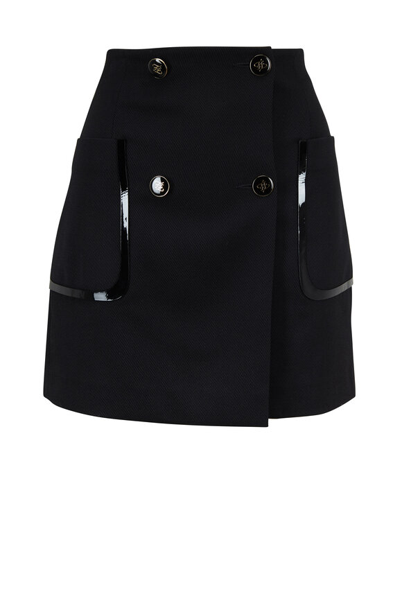 Fendi - Black Gabardine Front Button Mini Skirt