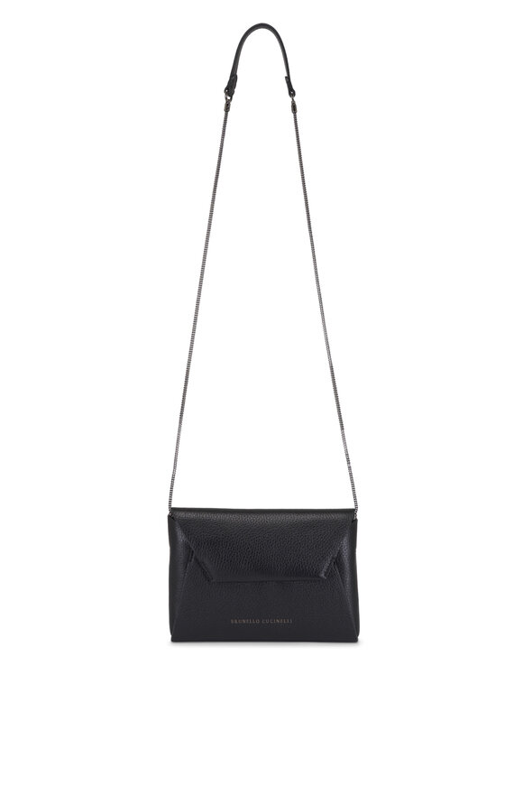 Brunello Cucinelli Duo Black Leather Chain Envelope Clutch - view 1