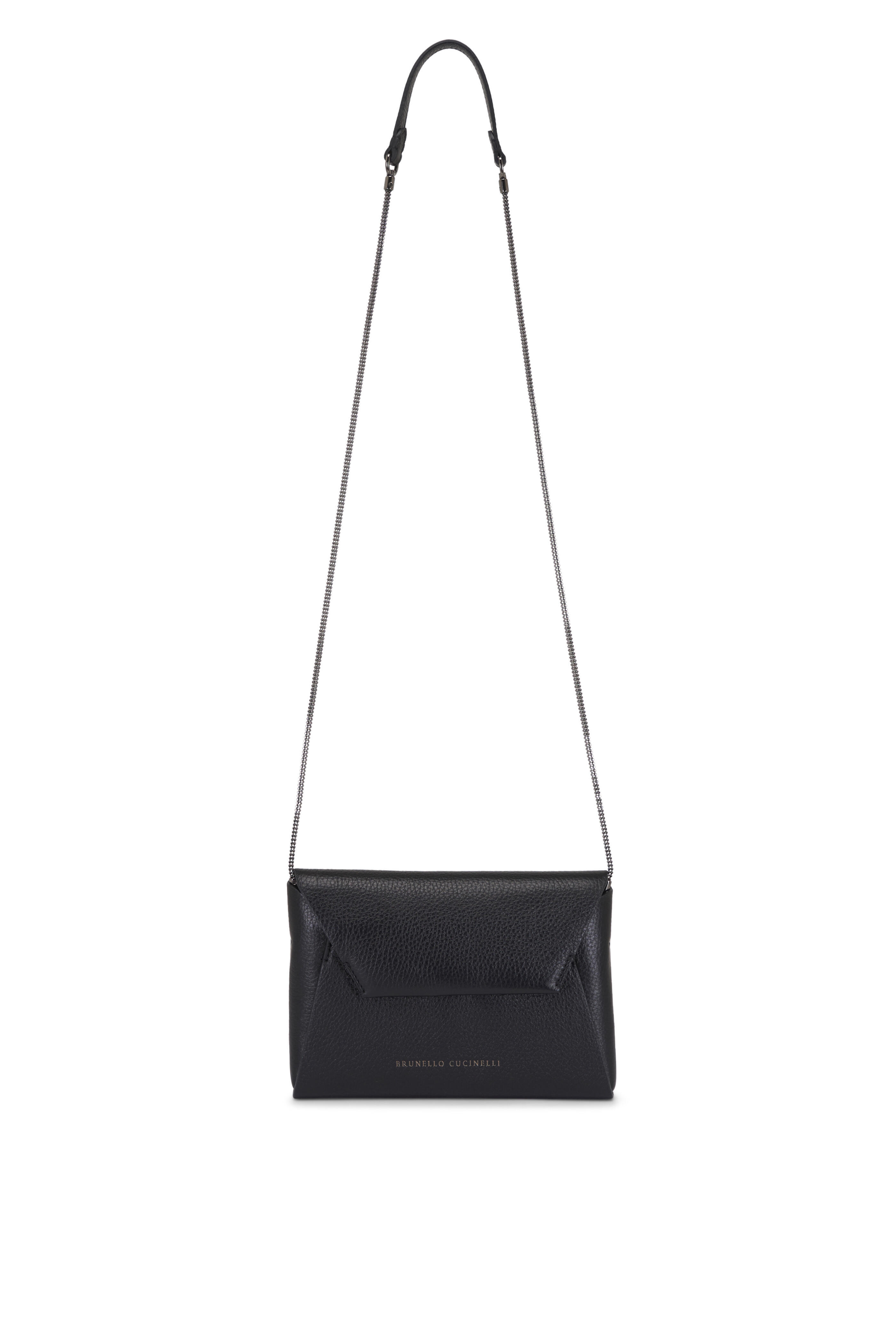 Brunello Cucinelli - Duo Black Leather Chain Envelope Clutch - view 1