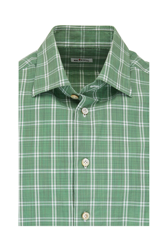 Kiton - Green Plaid Short Sleeve Dress Shirt 