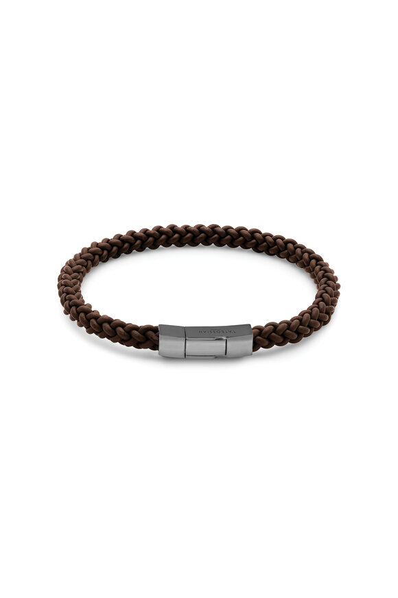 Tateossian - Brown Braided Leather Bracelet 