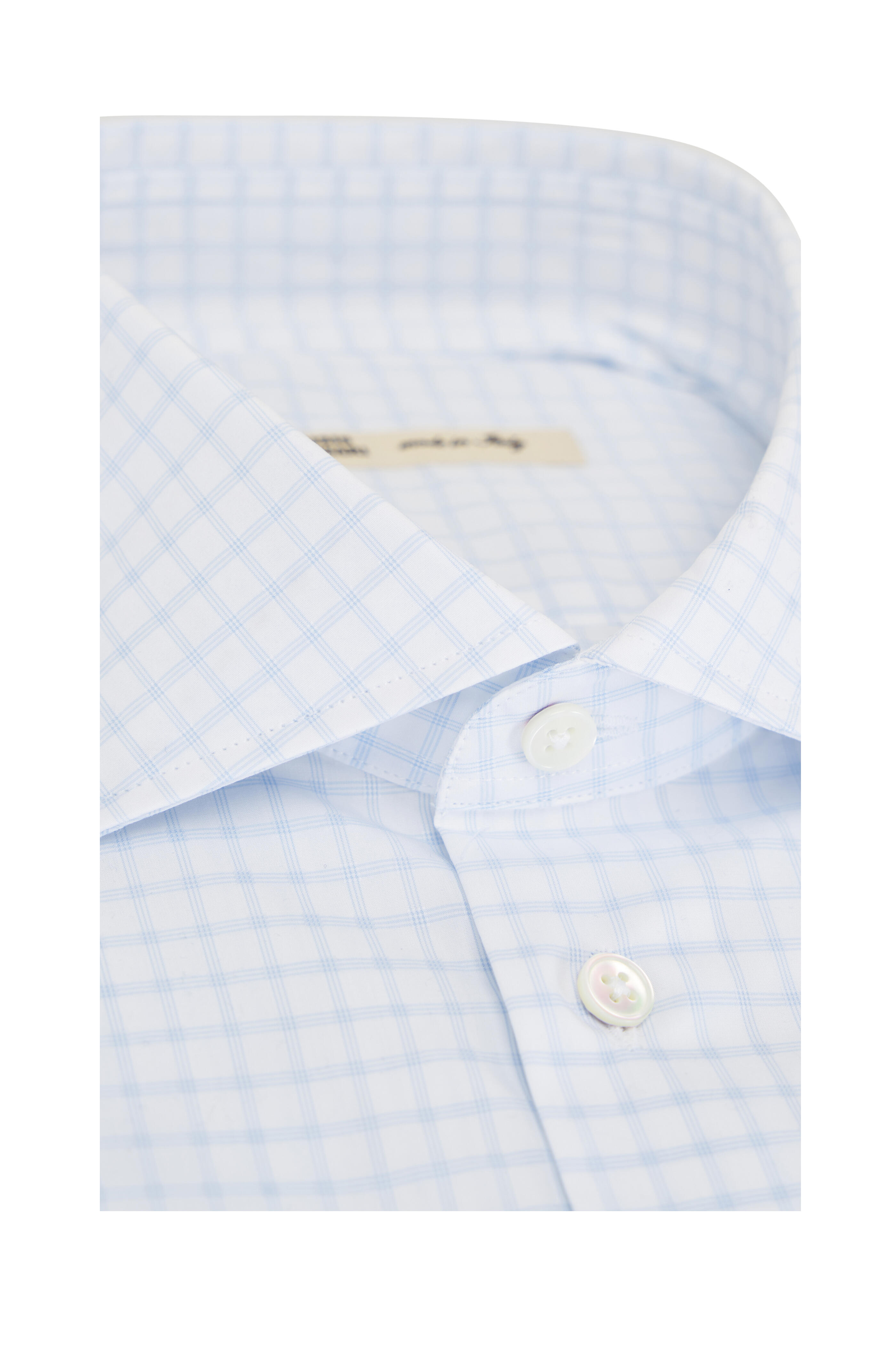 Maurizio Baldassari - White & Light Blue Plaid Cotton Sport Shirt
