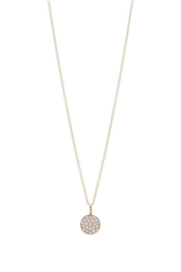 Caroline Ellen - 20K Yellow Gold Pavé Lentil Pendant Necklace