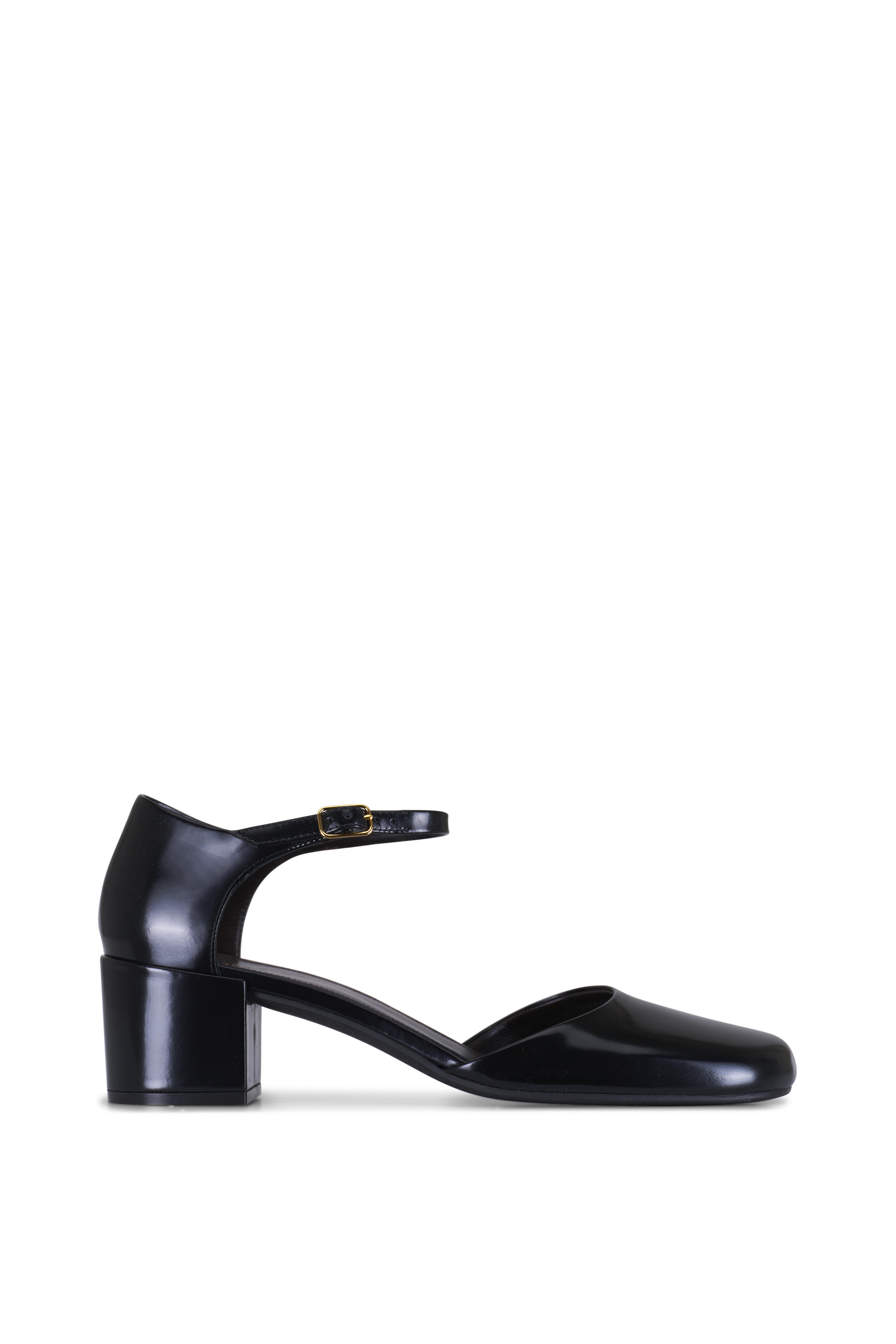 The Row - Penelope Black Leather Ankle Strap Pump, 45mm