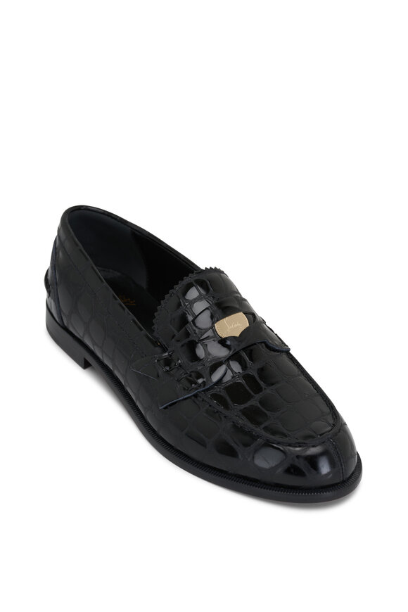 Christian Louboutin Donna Embossed Croc Black Penny Loafer 