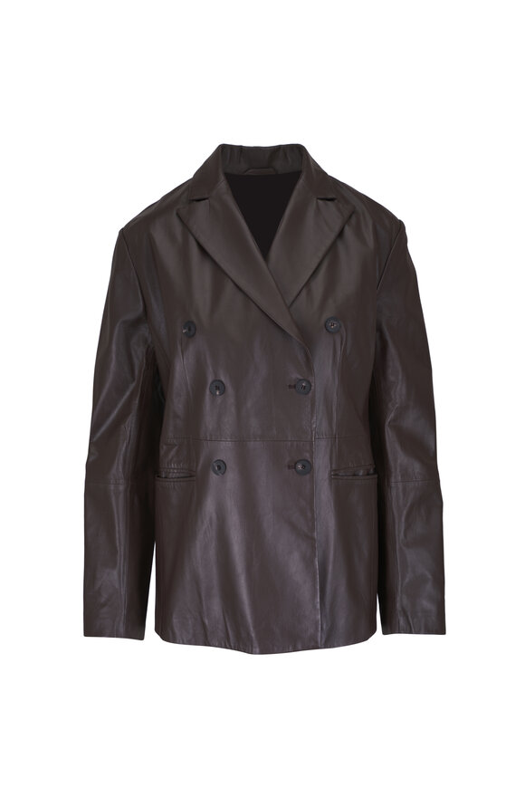 Antonelli Chocolate Double-Breasted Leather Blazer