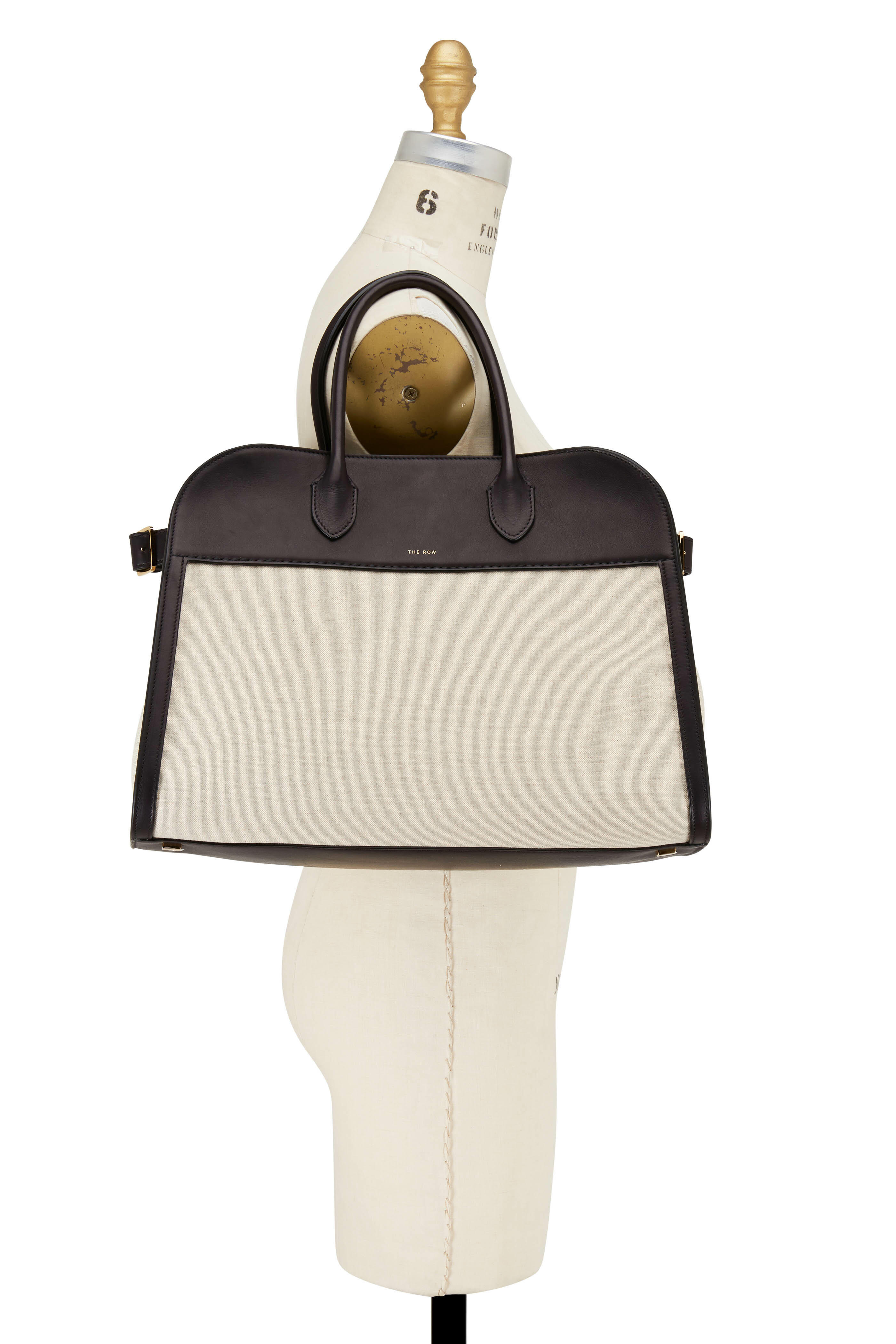 The Row - Margaux 15 Natural Canvas & Black Leather Tote