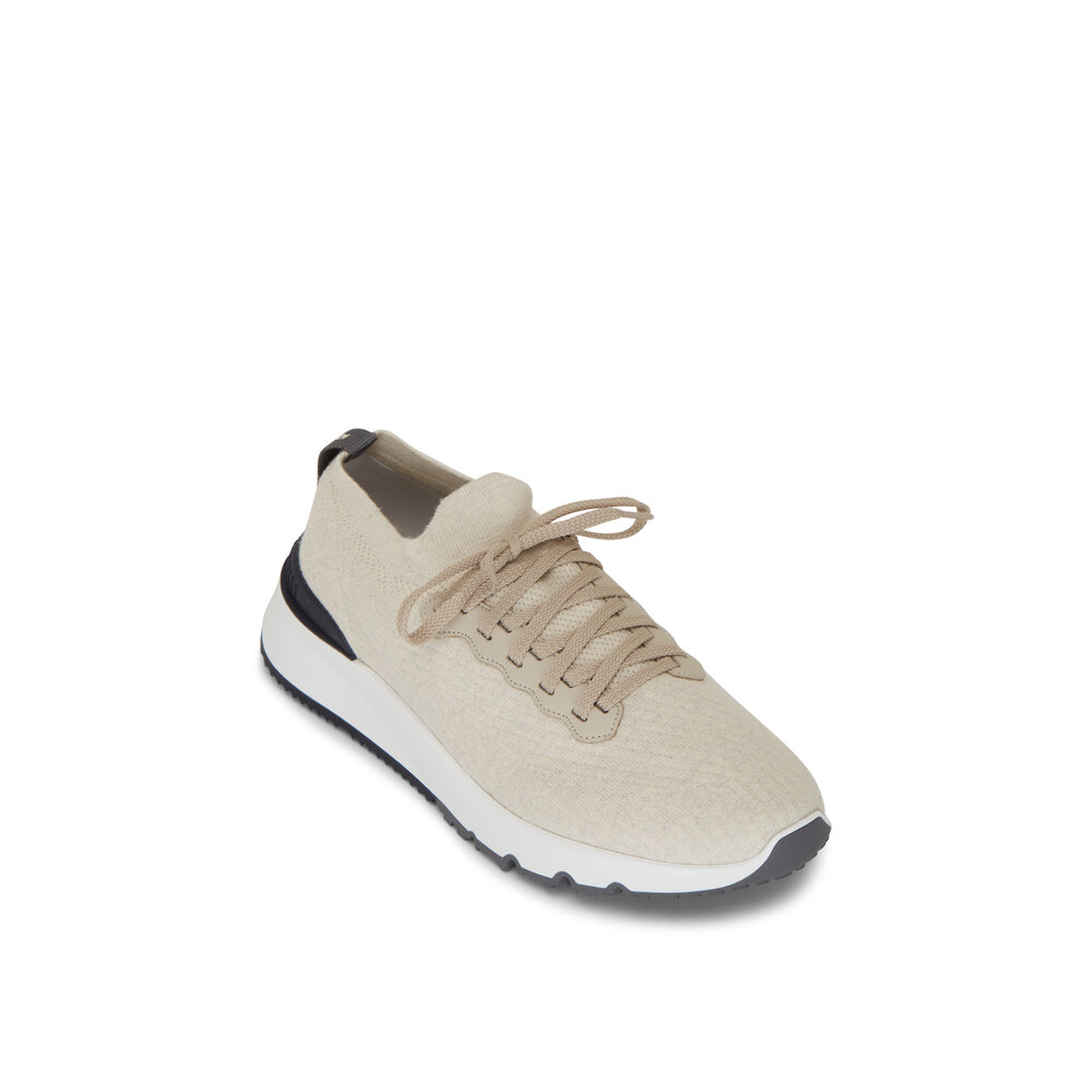 【送料&関税込】Brunello Cucinelli Knitted Sneakers With Log Brunello Cucinelli knitted-upper Sneakers | Brown | FARFETCH