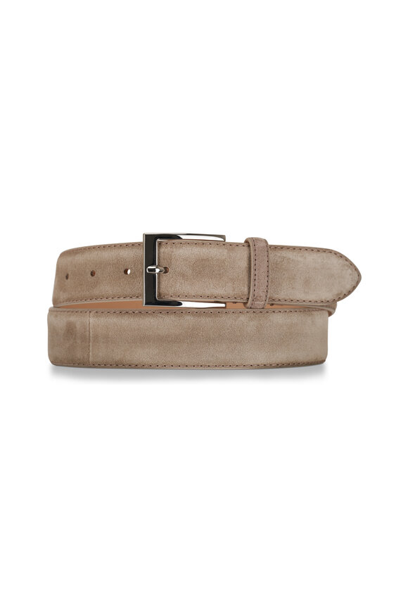 To Boot New York Taupe Suede & Silver Square Buckle Belt 