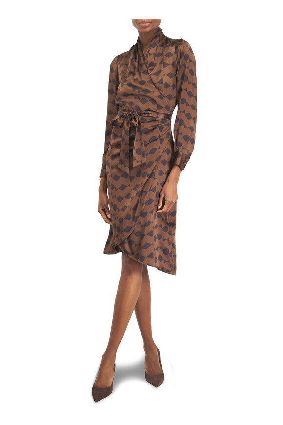 Kiton Black & Brown Print Long Sleeve Wrap Dress - view 5