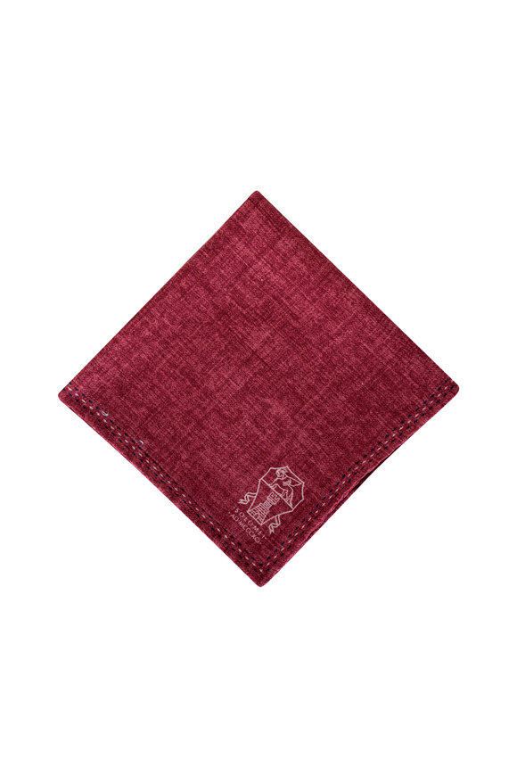 Brunello Cucinelli Red Logo Print Silk Pocket Square