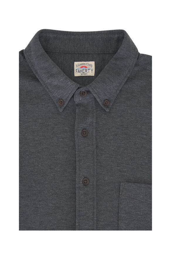 Faherty Brand Coastline Charcoal Heather Twill Knit Sport Shirt