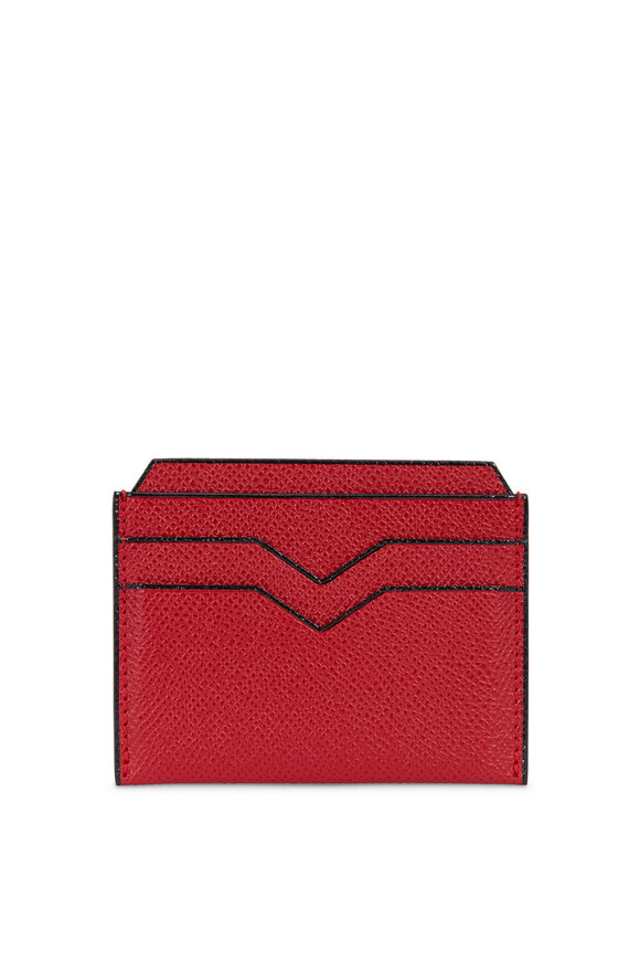 Valextra - Red Textured Leather Flat Card Case