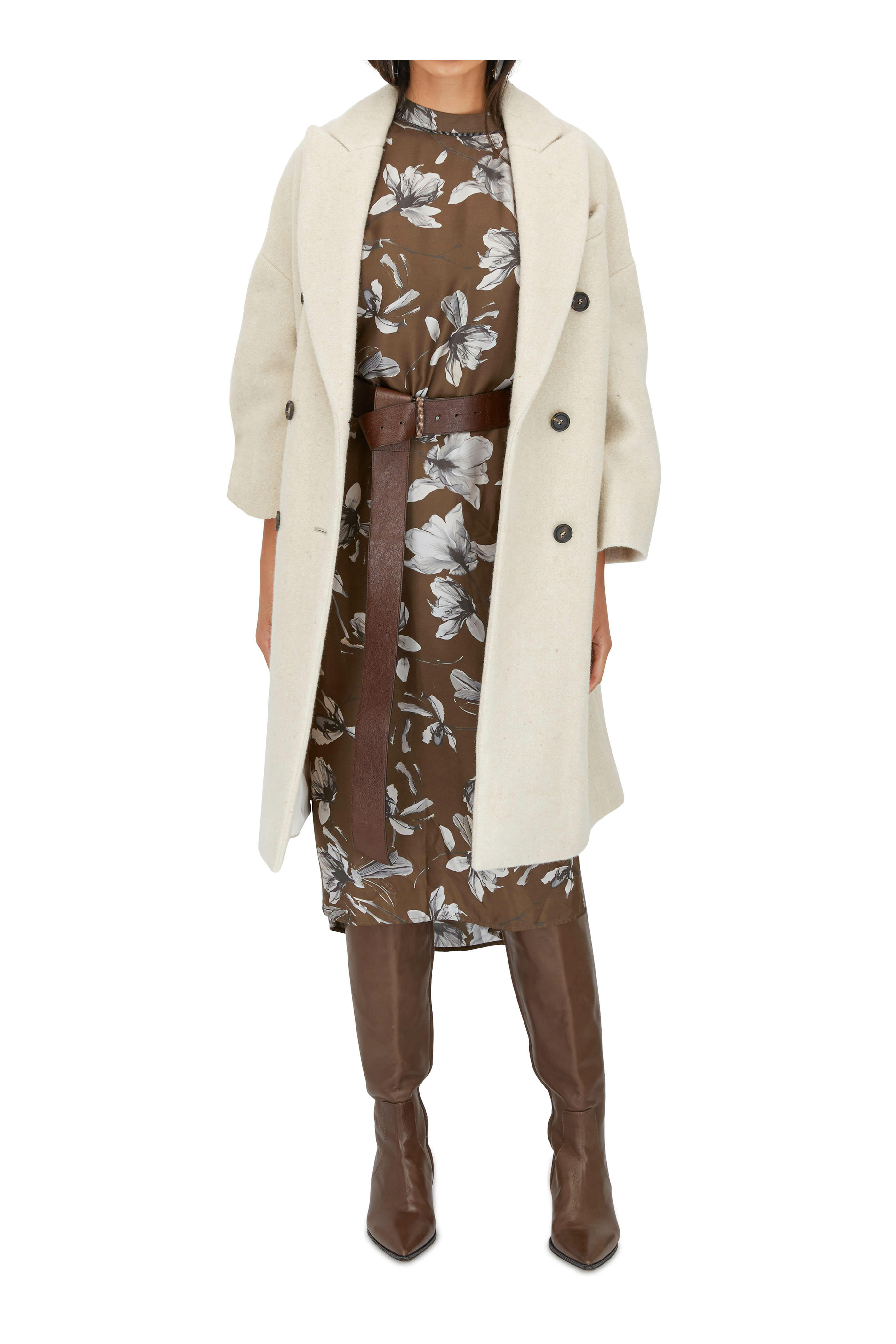 Brunello Cucinelli - Brown & Gray Silk Floral Print Short