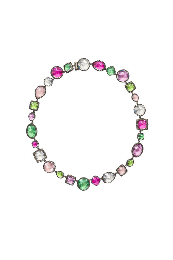 Larkspur & Hawk Large Sadie Multi Pink & Green Riviere Necklace